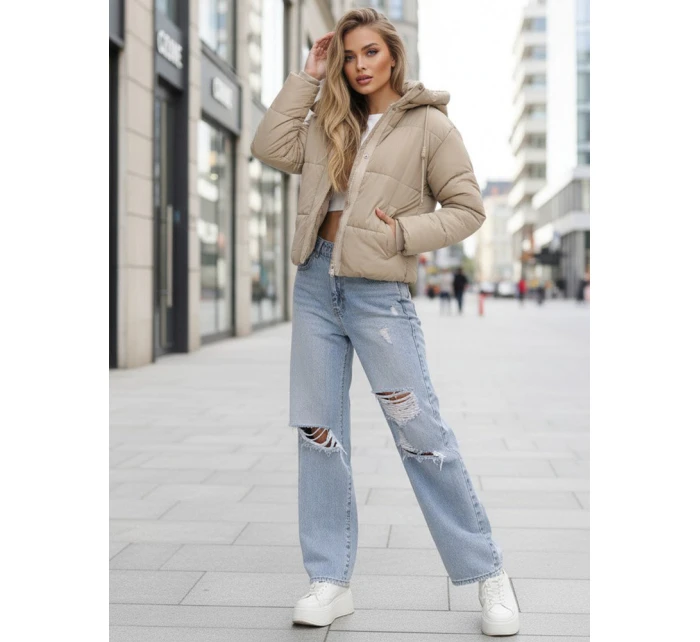 Dámská krátká zimní prošívaná bunda béžová FashionStreet TY5374