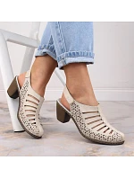 Kožené sandály na podpatku Rieker W RKR49B beige Kožené sandály na podpatku Rieker W RKR49B beige