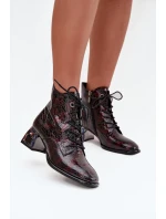 Lakované dámské z pravé kůže na podpatku s krystaly  bordó model 21712417 - Artiker