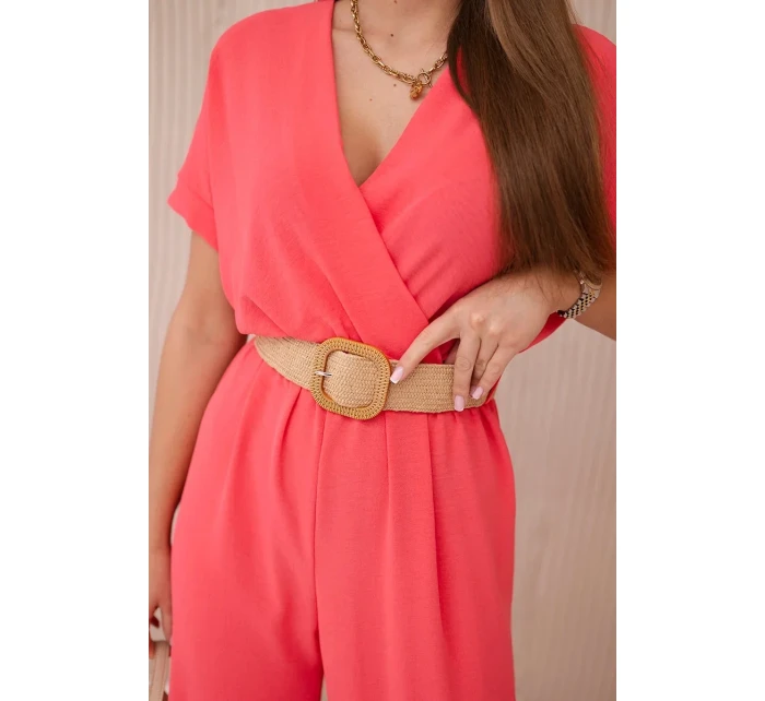 Kombinéza s ozdobným páskem v pase Růžový neon