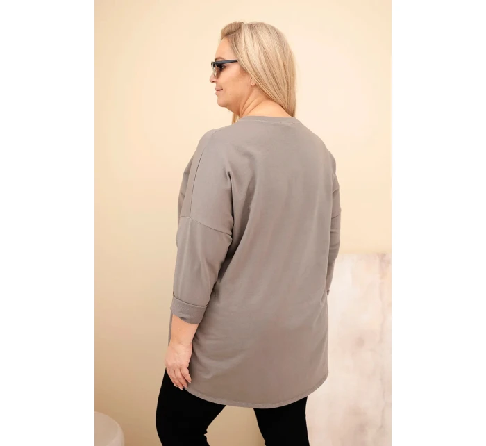 Dámská blůza Plus Size bavlněná s model 21837240 rukávem a lampasem v leopardím vzoru fango - K-Fashion