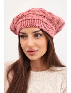 Dámská zimní čepice z vlny volného střihu s ozdobným vzorem K378 tmavě růžová