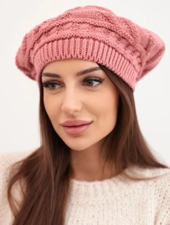 Dámská zimní čepice z vlny volného střihu s ozdobným vzorem K378 tmavě růžová
