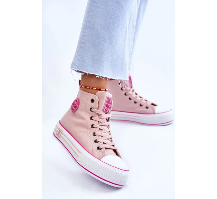 Dámské vysoké textilní tenisky na platformě Big Star model 21608432 Růžová - Big Star Shoes Dámské vysoké textilní tenisky na platformě Big Star model 21608432 Růžová - Big Star Shoes
