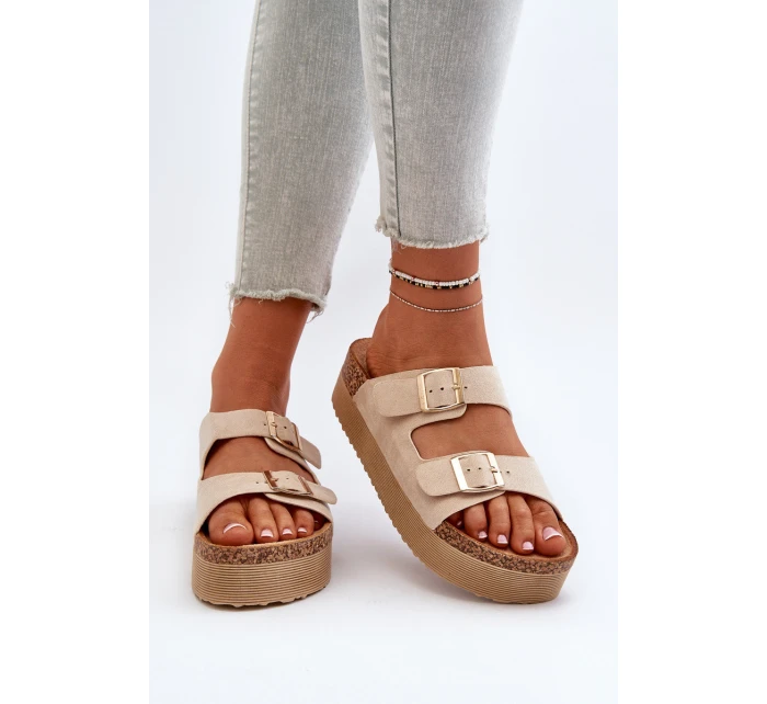 Dámské žabky na platformě s přezkami béžové model 21651009 - Boto