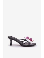 Dámské Pantofle Na Podpatku Se Umělou Květinou Černé Reyi Dámské Pantofle Na Podpatku Se Umělou Květinou Černé Reyi