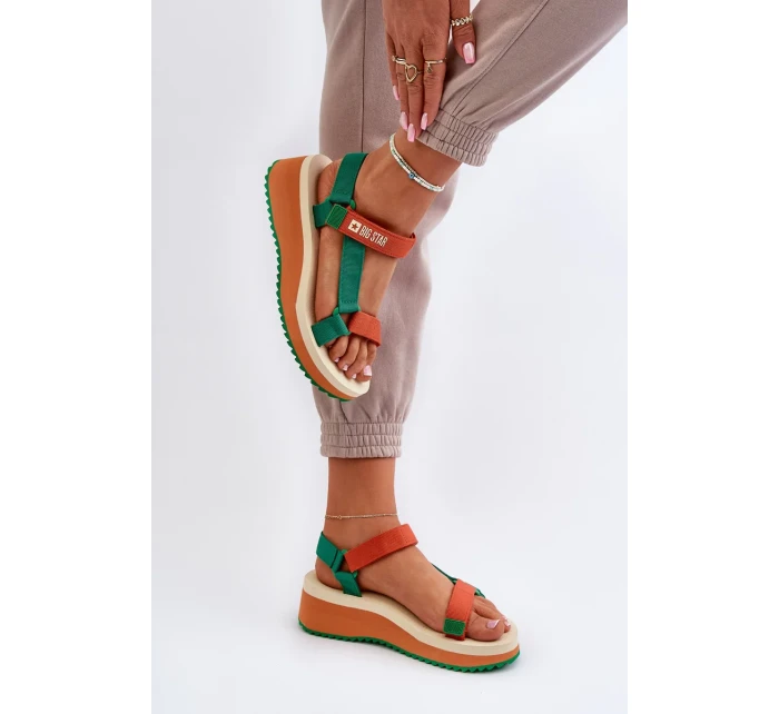 Dámské sandály na platformě a klínku Big Star zeleno-oranžové Dámské sandály na platformě a klínku Big Star zeleno-oranžové