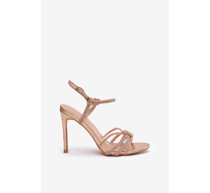 Dámské sandály na podpatku s pásky Tanelle – šampaňské