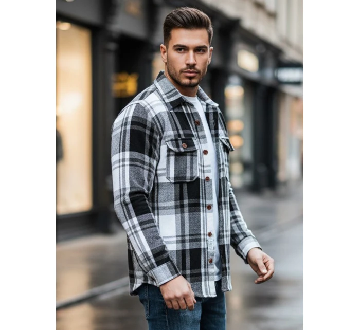 Pánská černobílá kostkovaná košile model 21994095 - Dstreet