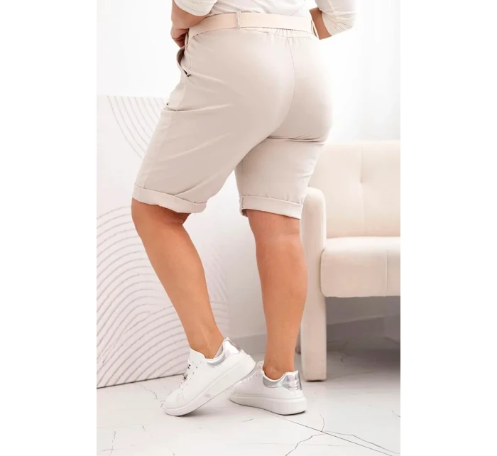 Dámské bavlněné šortky Plus Size s páskem béžový Dámské bavlněné šortky Plus Size s páskem béžový