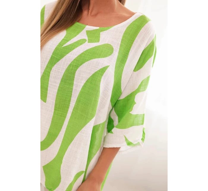 Dámská bavlněná blůza s abstraktním vzorem zelená
