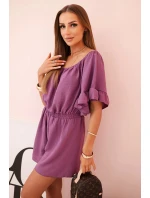 Dámský bavlněný overal bez rukávů s vázáním v pase ecru