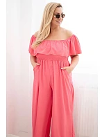 Dámský overal Plus Size s volánem a krátkým rukávem růžový Dámský overal Plus Size s volánem a krátkým rukávem růžový