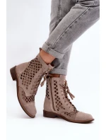 Děrované kožené botky Zazoo 2695 Beige