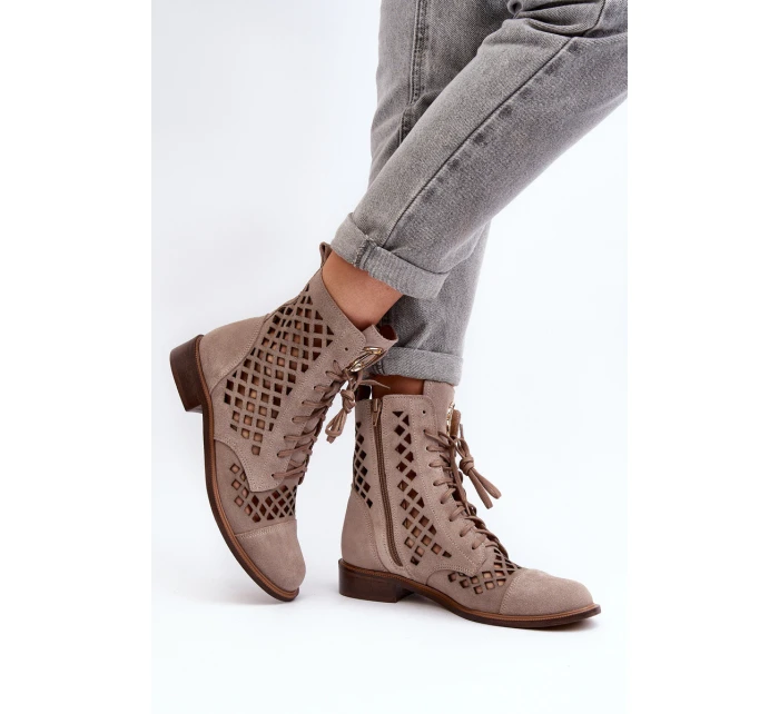 Děrované kožené botky Zazoo 2695 Beige