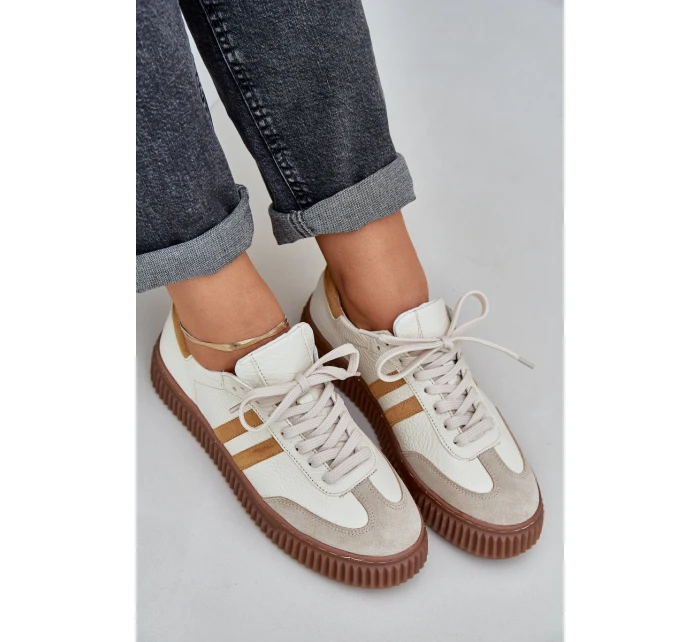 Zazoo N1068S6 Kožené Nízké Sneakersy Dámské Na Platformě Béžové