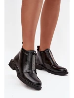 Lakované zateplené dámské kotníkové boty na nízkém podpatku model 21713544 Černé - S.Barski