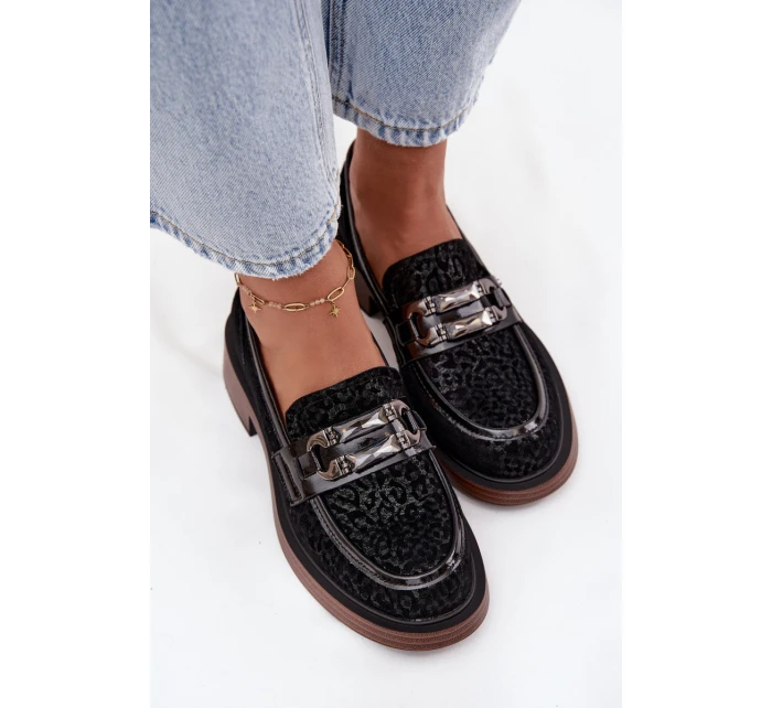 Semišové dámské mokasiny s ozdobou D&A MR52-176 Černé