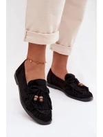 Dámské mokasíny s třásněmi a korálky Černé model 21937649 - Boto Dámské mokasíny s třásněmi a korálky Černé model 21937649 - Boto