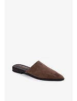 Kožené semišové pantofle dámské ploché  khaki model 22133760 - D&A