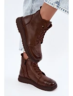 Dámské kožené zateplené boty model 22556924 hnědé - VINCEZA