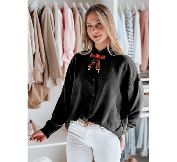 Dámské oversize dlouhé tričko s mašlí LOSANDO černé FashionStreet DY0453