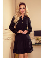 Černé dámské šaty s volánky a zlatými knoflíky model 16222228 - numoco