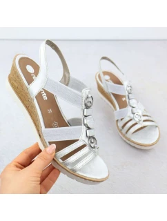 Dámské stříbrné sandály na podpatku s pásky model 21904798 - Remonte