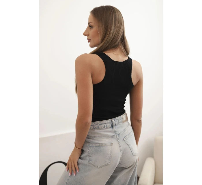 Dámská pruhovaná top na ramínkách s ozdobnou nášivkou černá