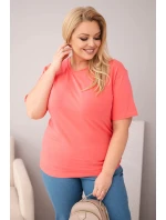 Dámská bavlněná halenka Plus Size s krátkým rukávem basic malinová