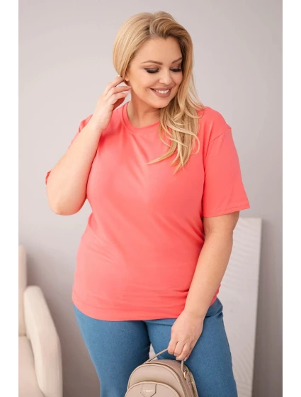 Dámská bavlněná halenka Plus Size s krátkým rukávem basic malinová