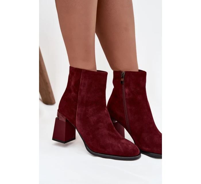Dámské kotníkové boty z přírodní semišové kůže na podpatku vyhřívané model 21713790 bordó - D&A
