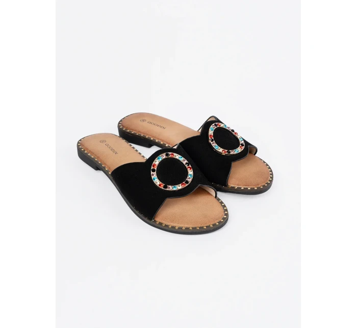 Designové černé  nazouváky dámské na plochém podpatku