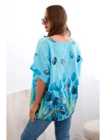 Dámská bavlněná košile s květinovým vzorem modrý