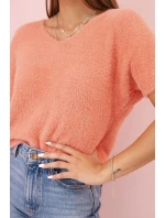 Dámský svetr z měkkého materiálu s výstřihem do V a krátkým rukávem model 21291595 - K-Fashion Dámský svetr z měkkého materiálu s výstřihem do V a krátkým rukávem model 21291595 - K-Fashion