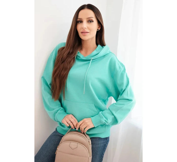 Dámská mikina s kapucí a model 21494963 z bavlny mátová - K-Fashion
