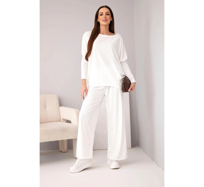 Dámská souprava z viskózy s volnou blůzou a kalhotami ecru