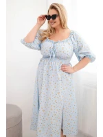 Dámská Plus Size šaty s výstřihem na tkaničky a elastickým pasem modrá