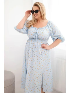 Dámská Plus Size šaty s výstřihem na tkaničky a elastickým pasem modrá