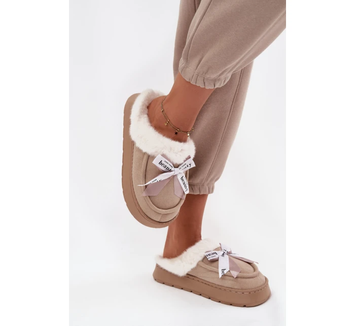 Dámské pantofle s kožešinou a mašlí Béžové Fenella Dámské pantofle s kožešinou a mašlí Béžové Fenella