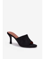 Dámské pantofle na podpatku z eko semiše černé model 21918726 - Boto