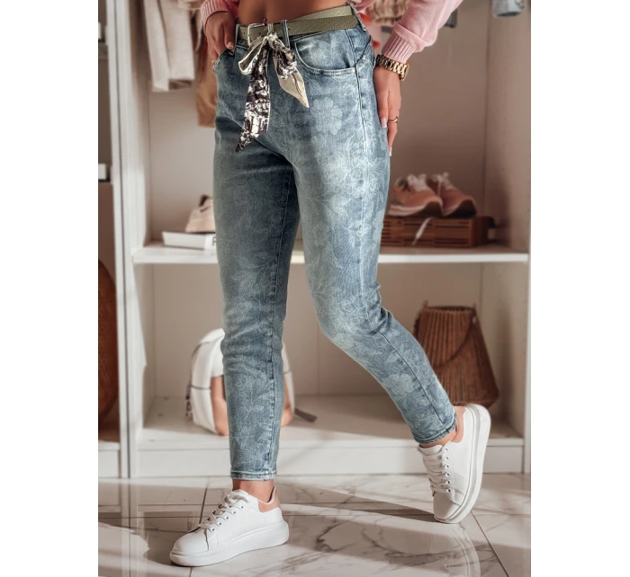 Dámské džínové kalhoty slim fit s páskem FLORETTA modrá FashionStreet UY2490