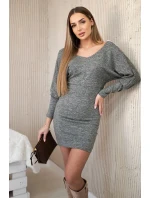 Dámské šaty s 3/4 rukávy a krajkou na zádech khaki