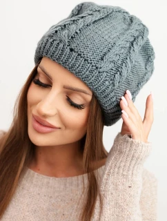 Dámská zimní čepice z vlny s copánkovým vzorem model 21750372 tmavě šedá - K-Fashion