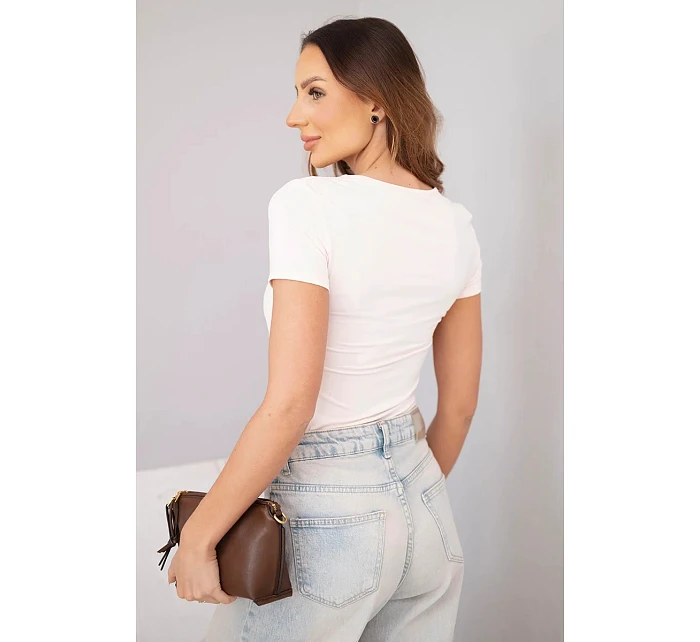 Dámská bambusová halenka s krátkým rukávem a širokým výstřihem basic pudrově růžová