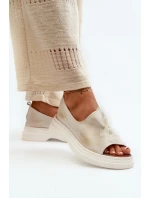 Zazoo 2939 Dámské kožené sandály s mašlí Zlatý otěr