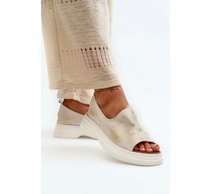 Zazoo 2939 Dámské kožené sandály s mašlí Zlatý otěr