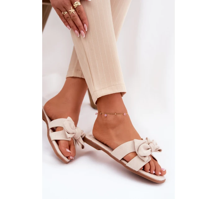 Plné Dámské Pantofle S Mašlí Béžové model 21688585 - Boto