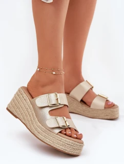 Dámské Pantofle Na Klínu S Pletením A Přezkami Zlaté Pasinea