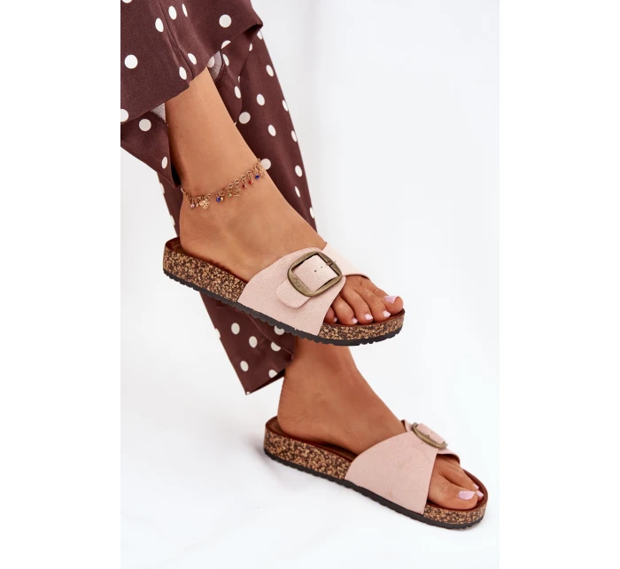 Dámské pantofle s přezkou na korkové platformě růžové Zavira Dámské pantofle s přezkou na korkové platformě růžové Zavira